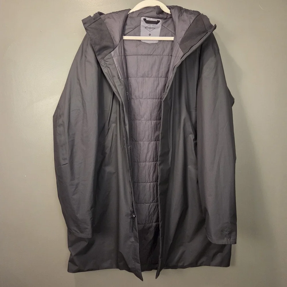 Viev Men's Gore-Tex Dante Insulated Long Jacket‎ Hooded, Size XL, Gray Black